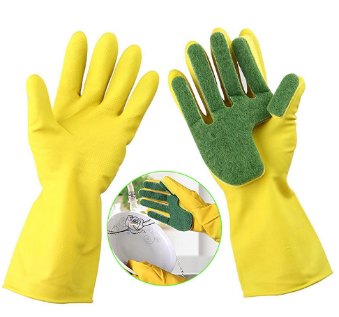 Pair of Creative Rubber Cleaning Gloves with Built-in Dish Sponge Fingers - Ideal for Kitchen and Garden Use
