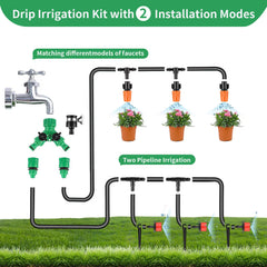 Complete Garden Drip Irrigation Kit: 164FT Micro Automatic System with Adjustable Nozzles